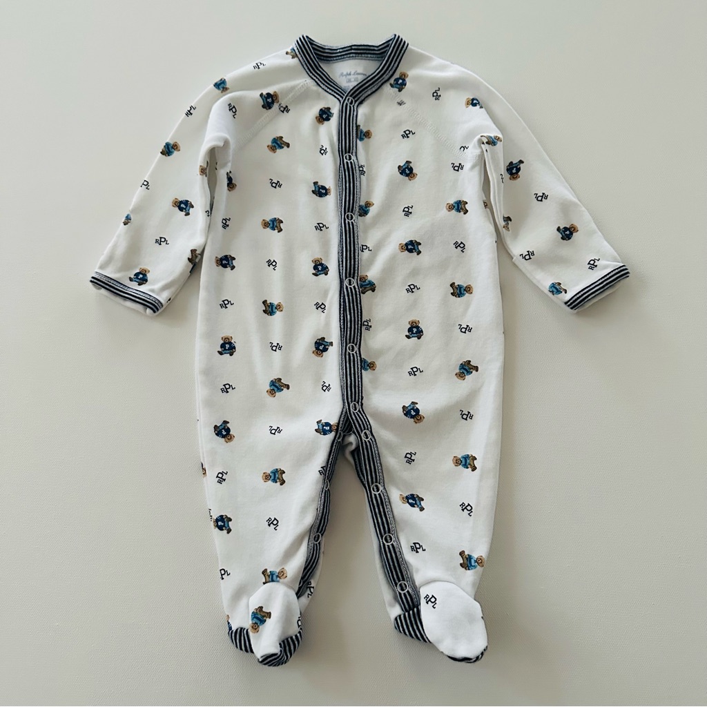 Ralph Lauren 3 Months Baby Boy Polo Bear Footie Pajamas Foldover Cuffs